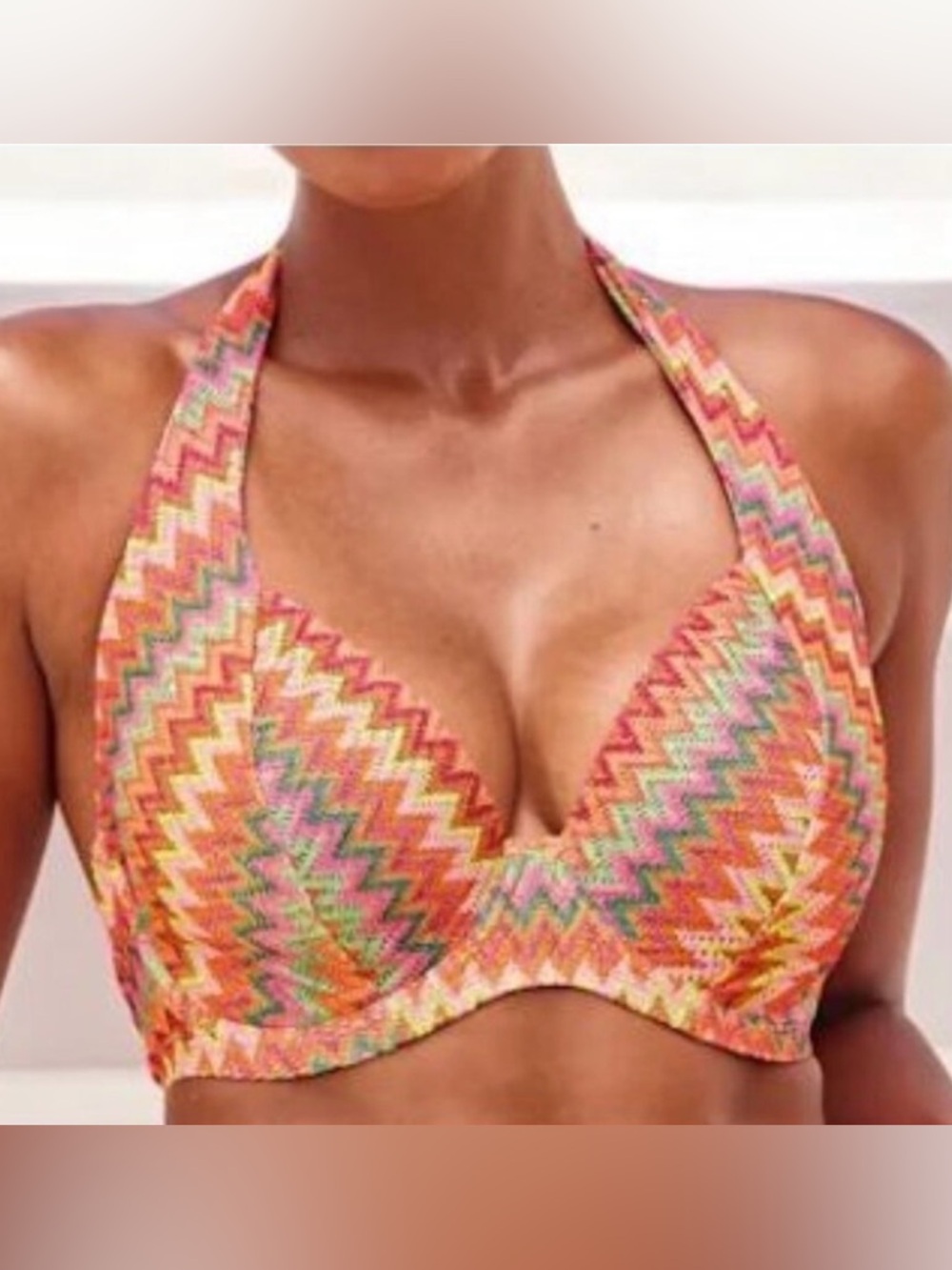 Bravissimo Colombo Bikini Top Women Size 38M Neck Tie Swim Classic Plunge